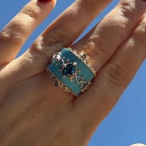 Michael Valitutti Baroque Blue Enamel & London Blue Topaz Ring – Size 8